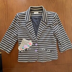 Grey strip spring weight stretch jacket  with modern twist